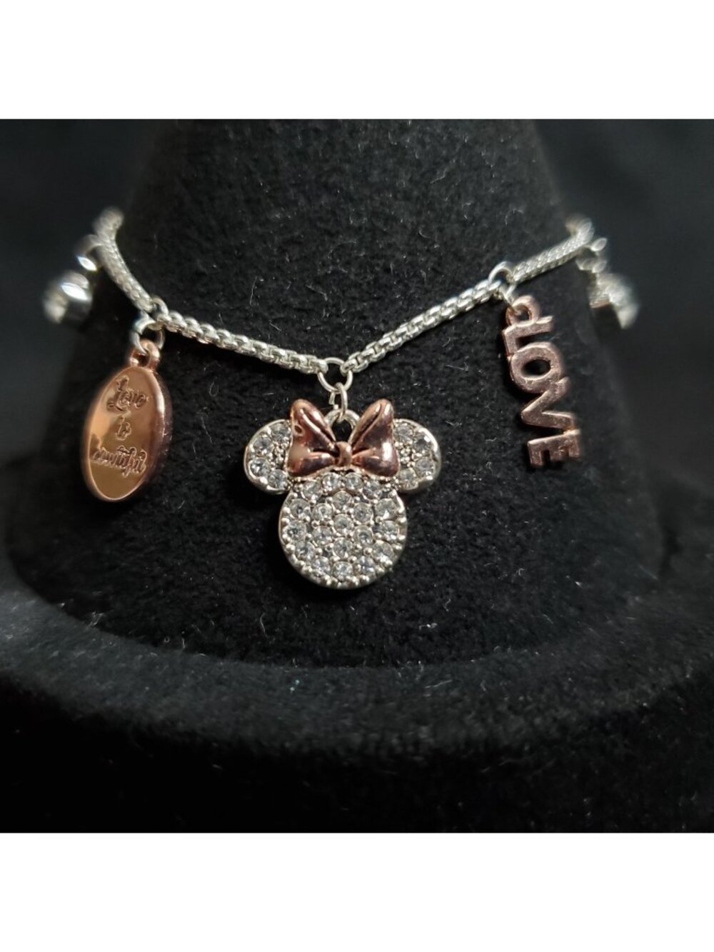 Disney Minnie Mouse Bracelet Silver Copper Tone Adjustable 6.5-8.5"